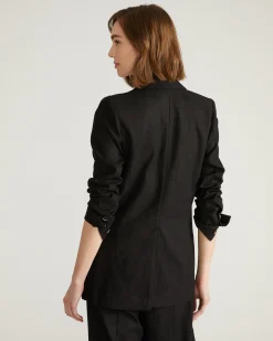 Coastal Linen Blend Blazer Black