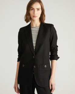 Coastal Linen Blend Blazer Black