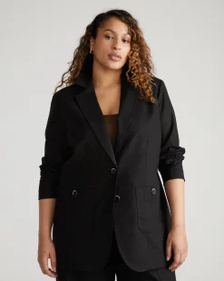 Coastal Linen Blend Blazer Black
