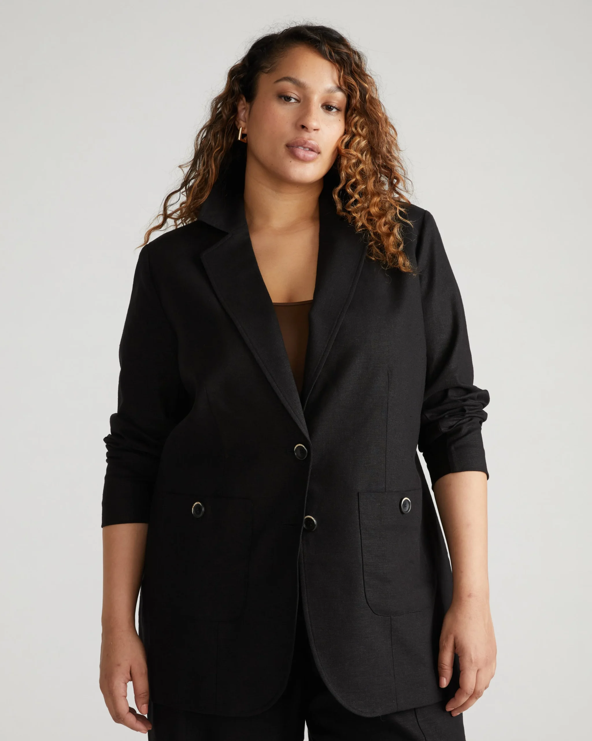 Coastal Linen Blend Blazer Black