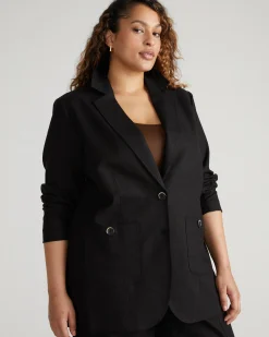 Coastal Linen Blend Blazer Black