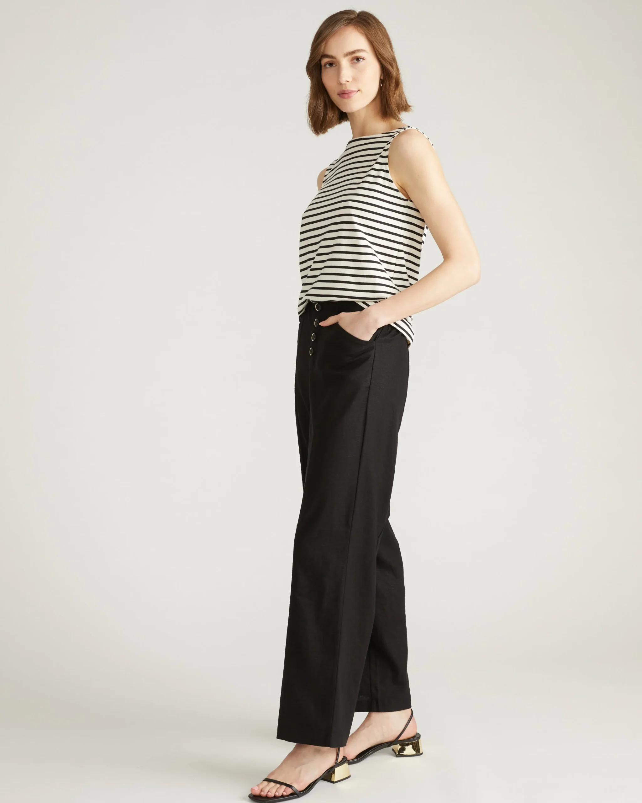Coastal Linen Blend Pants Black