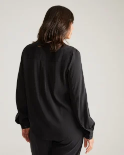Cooling Stretch Cupro Button-Down Blouse Black