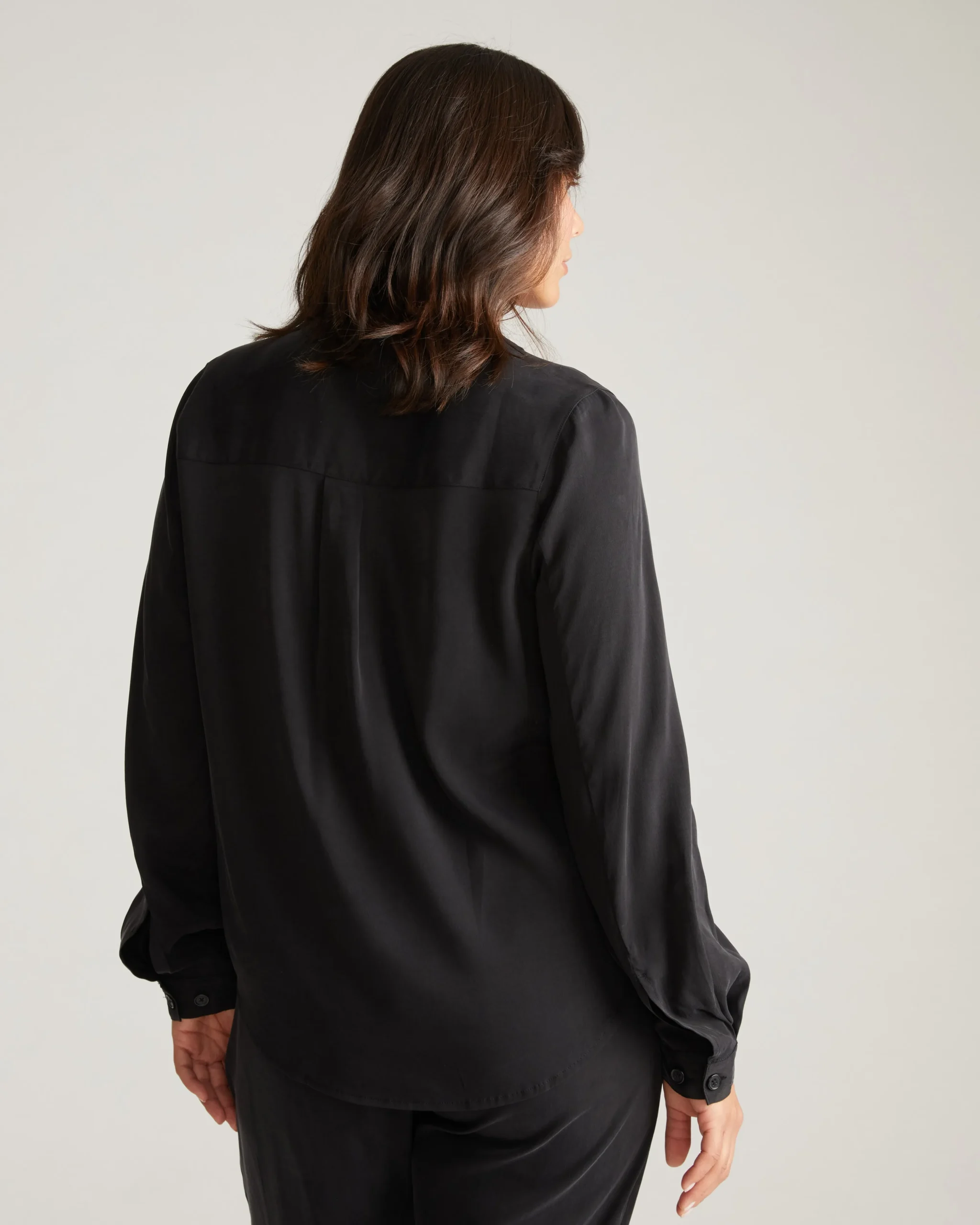 Cooling Stretch Cupro Button-Down Blouse Black