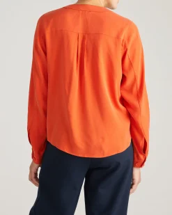 Cooling Stretch Cupro Button-Down Blouse Orange Flame