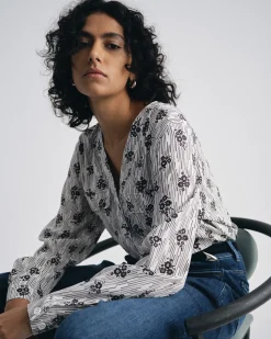 Cooling Stretch Cupro Button-Down Blouse Vintage Daydream Print