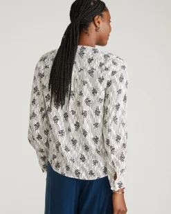 Cooling Stretch Cupro Button-Down Blouse Vintage Daydream Print