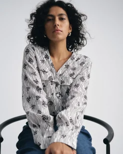 Cooling Stretch Cupro Button-Down Blouse Vintage Daydream Print