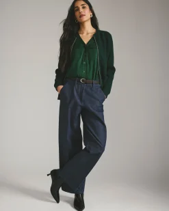 Cooling Stretch Cupro Button-Down Blouse Forest Green