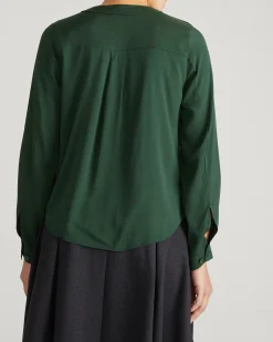 Cooling Stretch Cupro Button-Down Blouse Forest Green