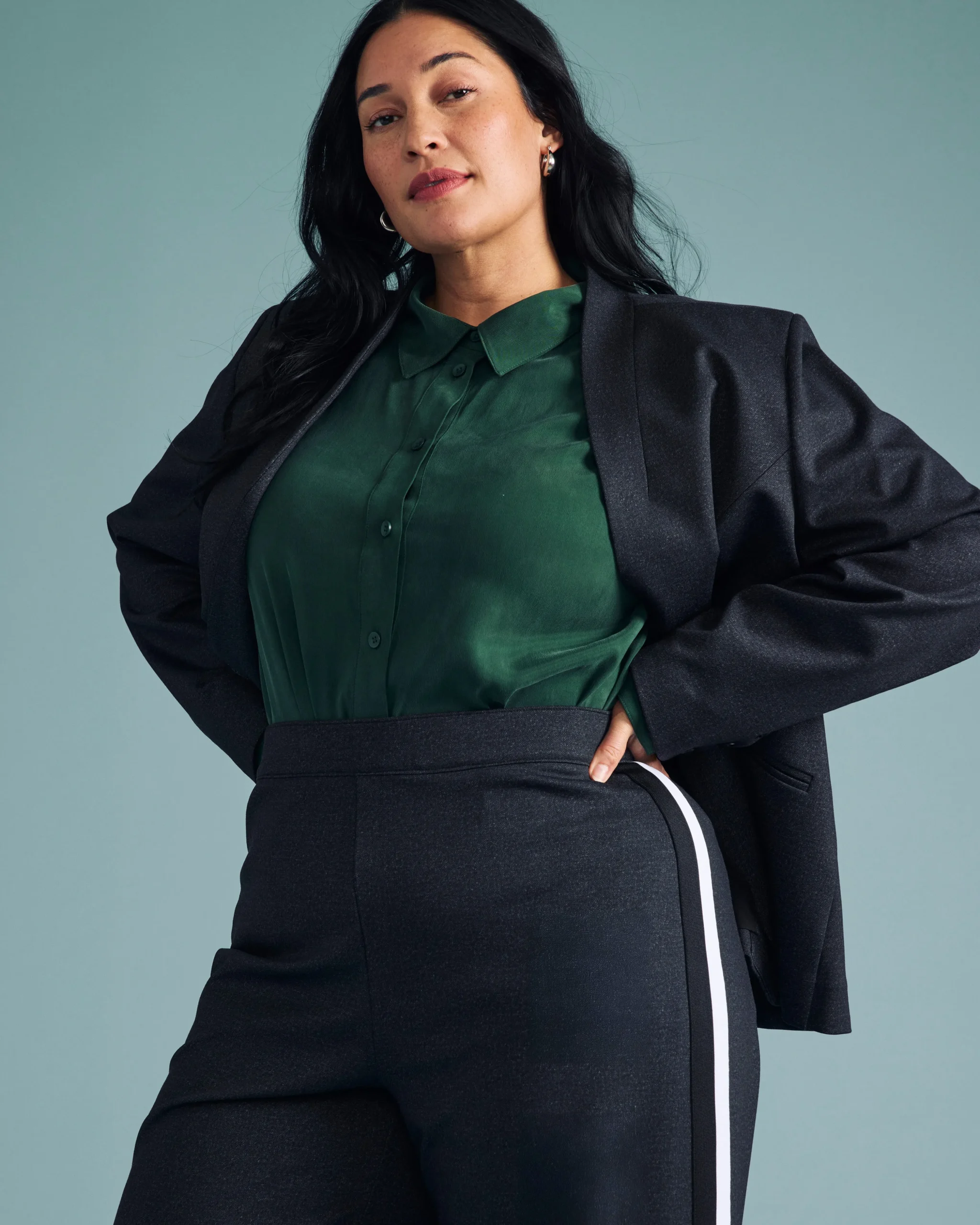 Cooling Stretch Cupro Oversized Artist Shirt Forest Green