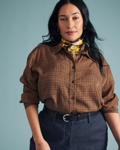 Cooling Stretch Cupro Oversized Artist Shirt Brown Hacienda Print