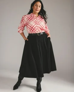Cooling Stretch Cupro Oversized Artist Shirt Red Plaid Print