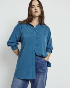 Cooling Stretch Cupro Oversized Artist Shirt Blue Beetle