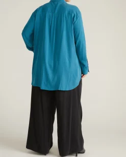 Cooling Stretch Cupro Oversized Artist Shirt Blue Beetle