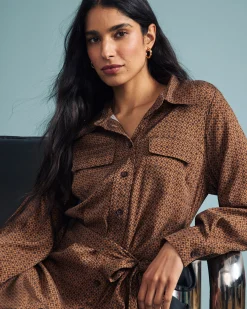 Cooling Stretch Cupro Savannah Dress Brown Hacienda Print