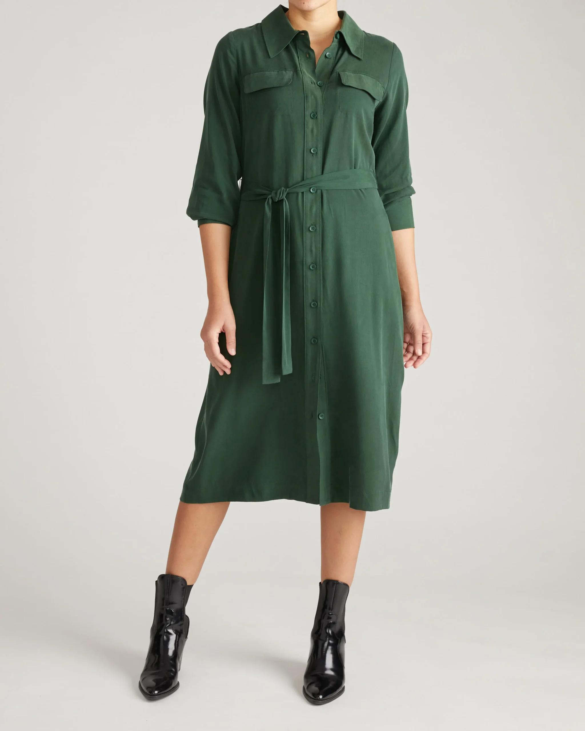 Cooling Stretch Cupro Savannah Dress Forest Green