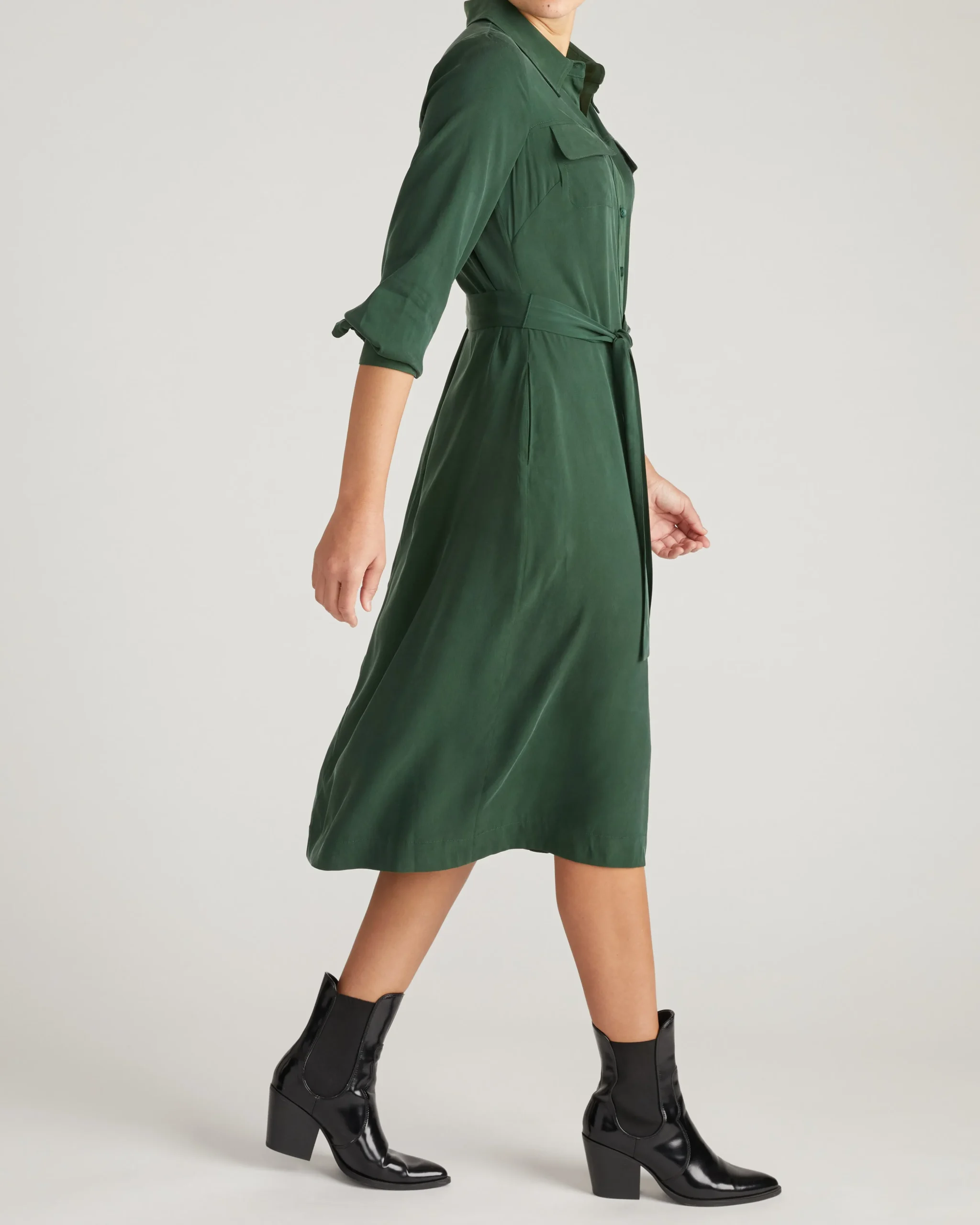 Cooling Stretch Cupro Savannah Dress Forest Green