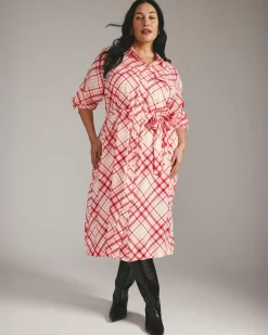 Cooling Stretch Cupro Savannah Dress Red Plaid Print