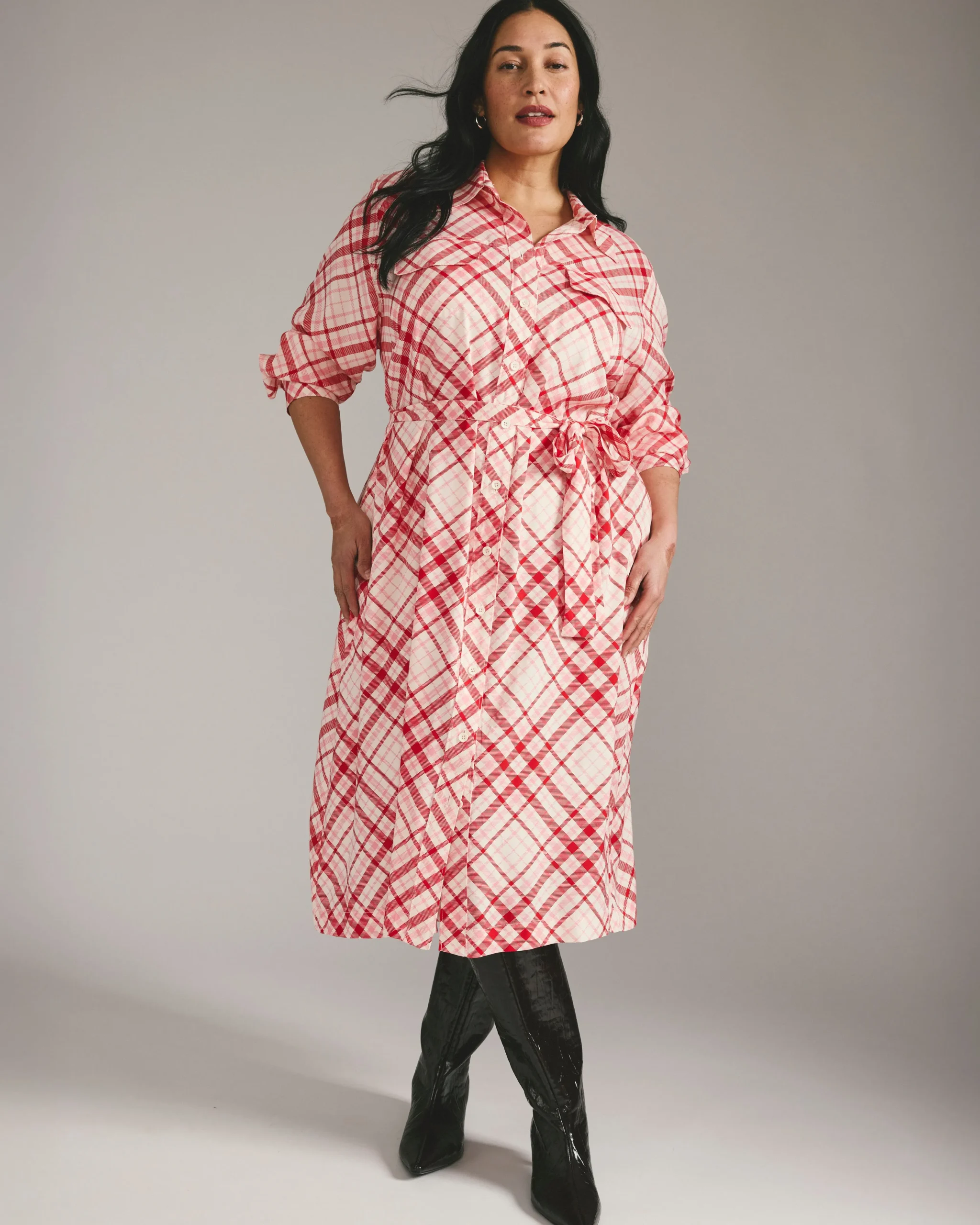Cooling Stretch Cupro Savannah Dress Red Plaid Print