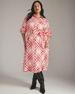Cooling Stretch Cupro Savannah Dress Red Plaid Print
