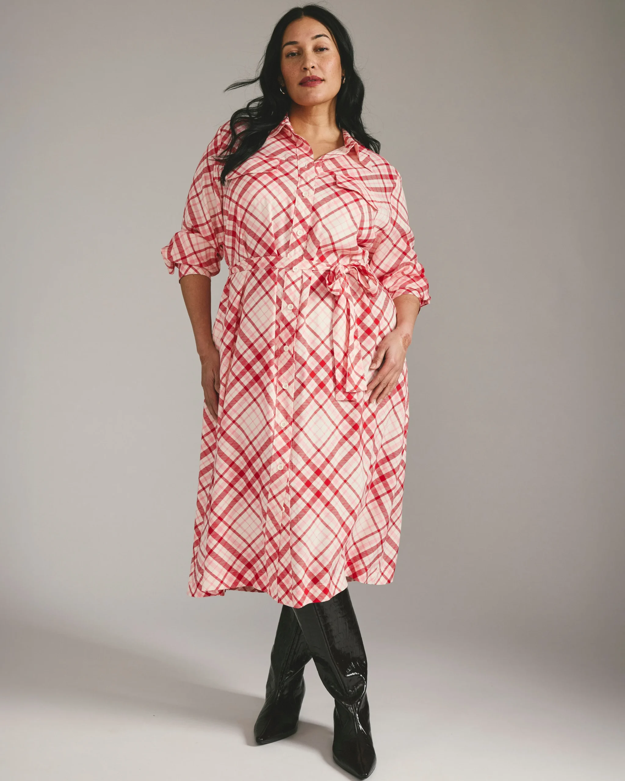 Cooling Stretch Cupro Savannah Dress Red Plaid Print