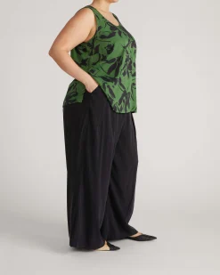 Cooling Stretch Cupro Tank Green Sgraffito Print
