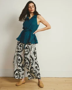Cosma Barrel Leg Linen Blend Pants Vine Print