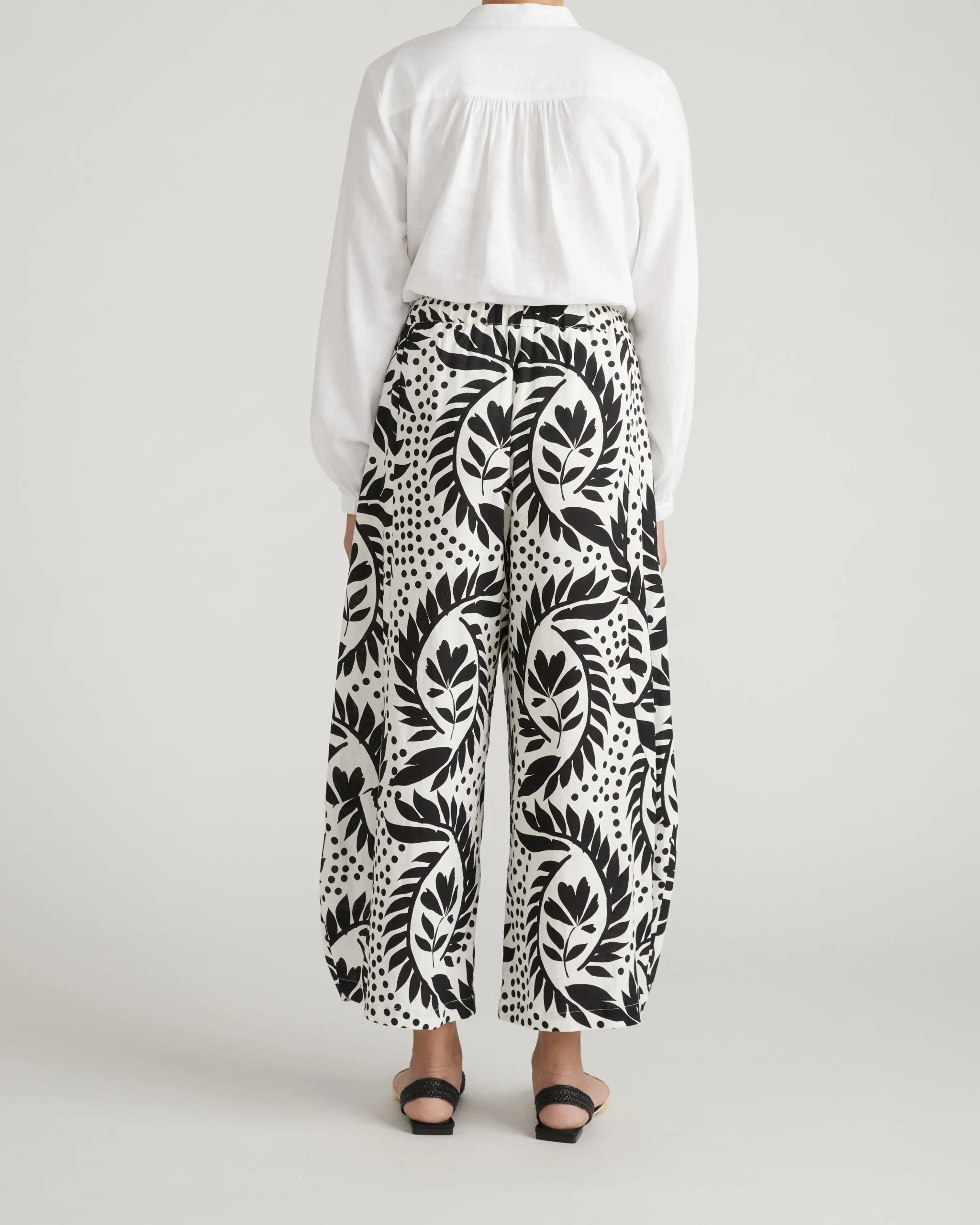 Cosma Barrel Leg Linen Blend Pants Vine Print