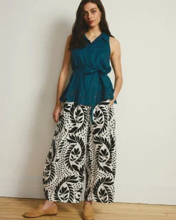 Cosma Barrel Leg Linen Blend Pants Vine Print
