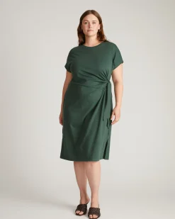 Crescent Breton Stripe Knot Dress Solid Conifer