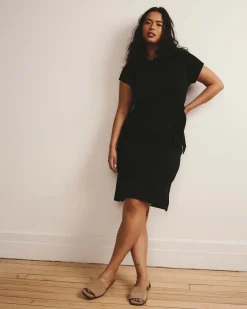 Crescent Breton Stripe Knot Dress Solid Black