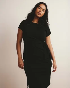 Crescent Breton Stripe Knot Dress Solid Black