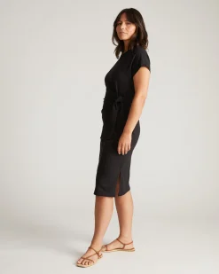 Crescent Breton Stripe Knot Dress Solid Black