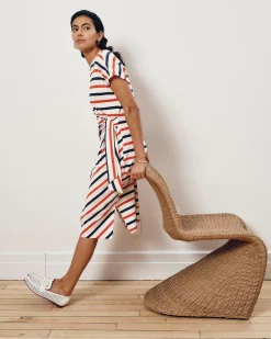 Crescent Breton Stripe Knot Dress Red/White/Blue Stripe