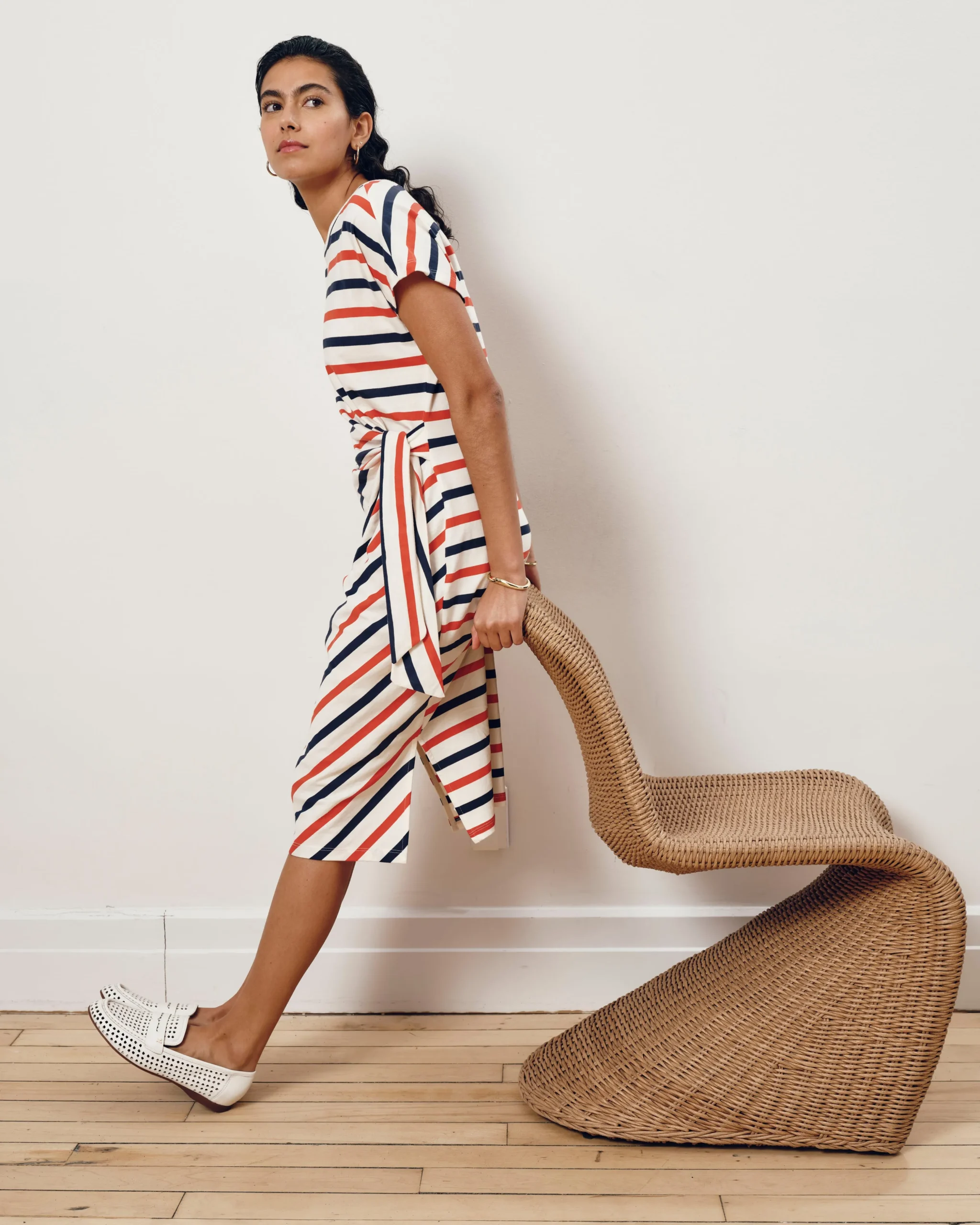 Crescent Breton Stripe Knot Dress Red/White/Blue Stripe