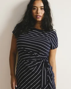 Crescent Breton Stripe Knot Dress Navy Pinstripe