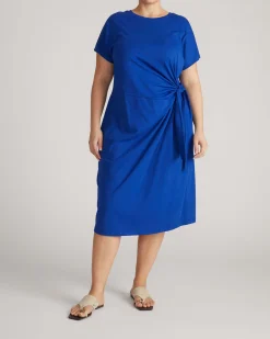 Crescent Breton Stripe Knot Dress Solid Ultramarine