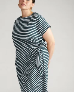 Crescent Breton Stripe Knot Dress Deep Sea/White Stripe