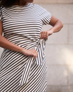 Crescent Breton Stripe Knot Dress Ecru/Black Stripe