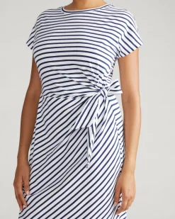 Crescent Breton Stripe Knot Dress White/Cenote Stripe