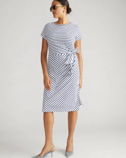 Crescent Breton Stripe Knot Dress White/Cenote Stripe
