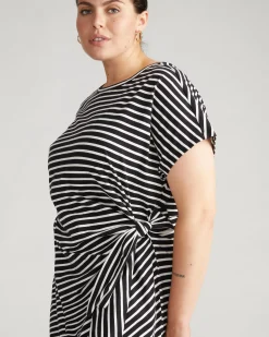 Crescent Breton Stripe Knot Dress Black/White Stripe