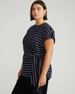 Crescent Breton Stripe Knot Tee Navy Pinstripe
