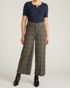Cropped Wide Leg Ponte Pants British Plaid