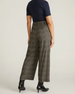 Cropped Wide Leg Ponte Pants British Plaid