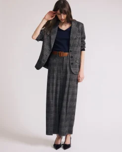 Cropped Wide Leg Ponte Pants British Plaid