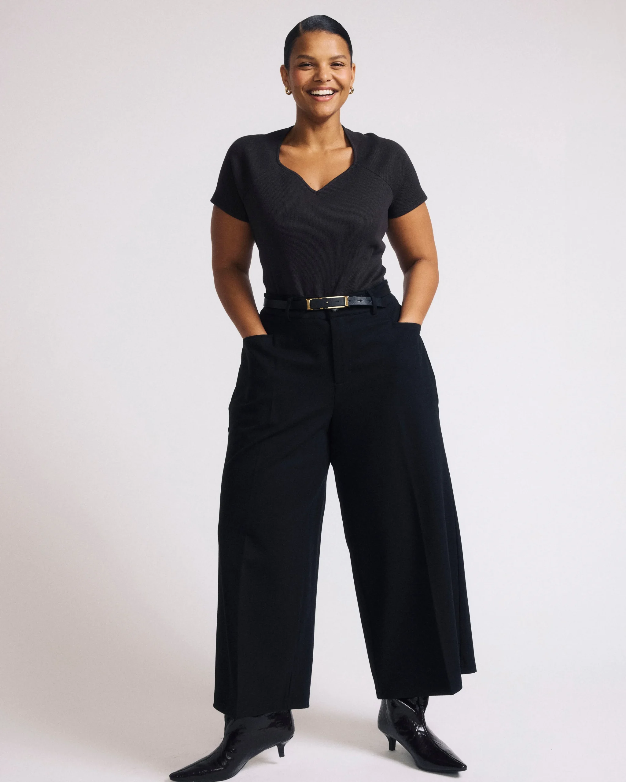 Cropped Wide Leg Ponte Pants Black