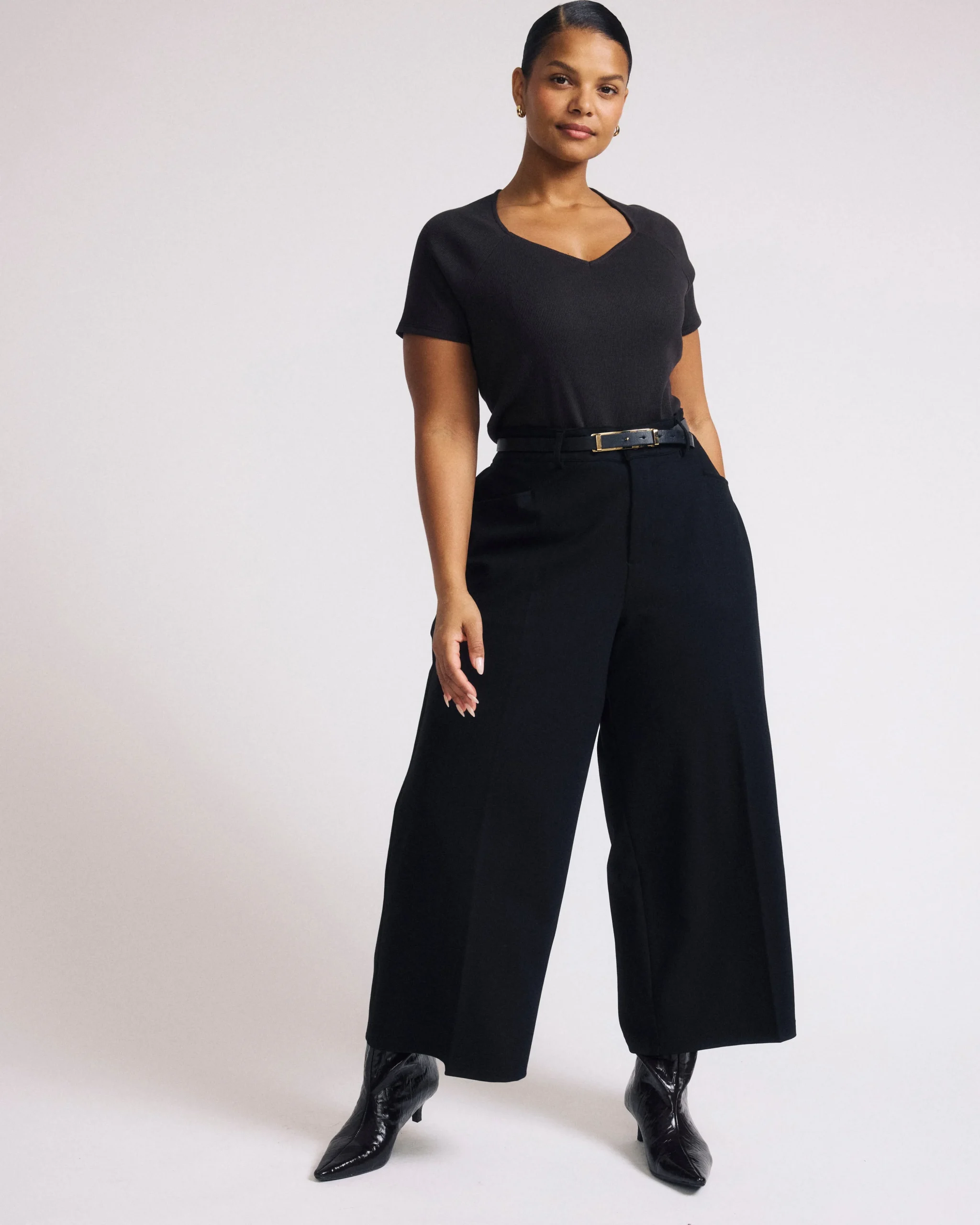 Cropped Wide Leg Ponte Pants Black