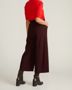 Cropped Wide Leg Ponte Pants Black Cherry